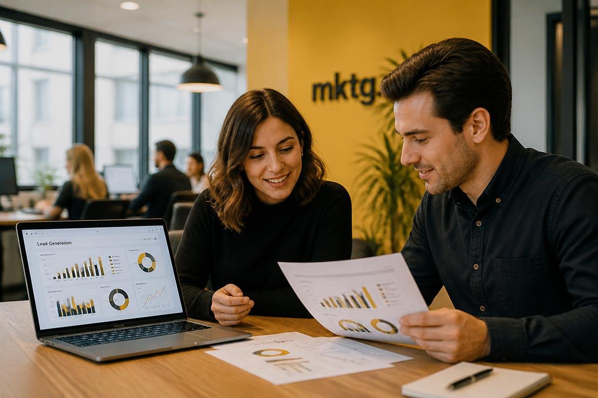 Traffic2Lead marketing team reviewing lead generation performance charts in a Melbourne office